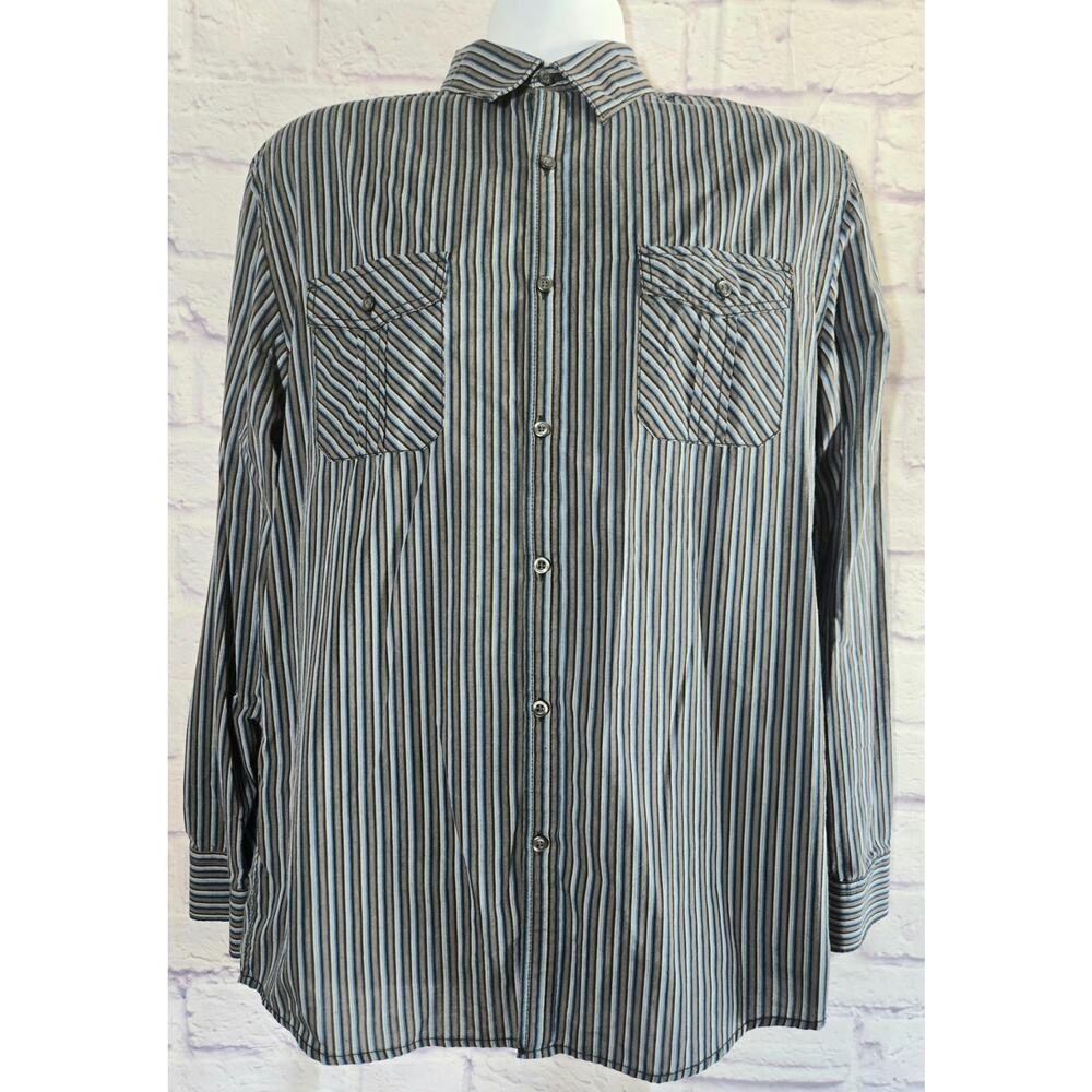 Axist Black Blue Striped Roll Tab Sleeve Button Up Men's Shirt Medium